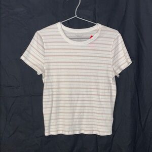 American Eagle Outfitters White Tee with Pale Pink Stripes